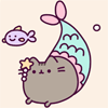 seascribble: Pusheen the cat as a mermaid with a fish fried (pusheen maid)
