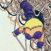 peoriapeoriawhereart: skottie chibi hawkeye with bow hangs from cord tangle (kawaii clint)