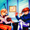 turlough: two young men playing violin and flute, Quatre & Trowa from 'Gundam Wing' ((gw) in harmony)