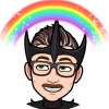 tobyaudax: Bitmoji of me smiling at a rainbow overhead (Default)