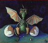moth2fic: baby dragon with two halves of shell (spring_dragonjusthatched)