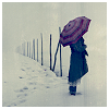 bellflower: A woman with an umbrella stands in the snow, beside a line of posts ([Misc] Lonely world)