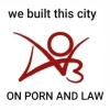 sporky_rat: The AO3 logo with 'we built this city' above and 'ON PORN AND LAW' in all caps below (built this city on porn and law)