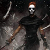 elfin: a woman wearing mirrored sunglasses with her face painted like a skull, holding a sword (the ninth.gideon)