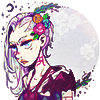 ai: moebryda wearing flowers in her hair with a circular texture behind her (𝖒𝖔𝖔𝖓 𝖇𝖗𝖎𝖉𝖊)