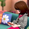 cye_of_the_torrent: The female trainer from Sword and Shield sits on a couch and looks at her phone (Gonna be the best like no one ever was)