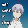 hokuton_punch: Screenshot of Ichimaru Gin from Bleach with an uncertain expression, captioned "Not sure if want." (bleach gin unsure)