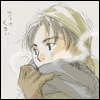 blackshadow: Looking off to the side with his scarf wrapped around him. (Sheena smells [:|])