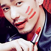 glymr: Zhao Yunlan in lipstick, with lipstick color tests on his cheek (lipstick)