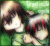 hokuton_punch: Chibi versions of two original characters cuddling, captioned "forget smile again." (shuichi richi hidden faces chibi)