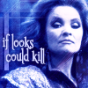 auroracloud: the Rani from 1980s Doctor Who, a proud woman looking angry, with the words 'If looks could kil' (the Rani / if looks could kill)