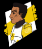 flowersforgraves: A drawing of Commander Cody (SW:TCW). He is in profile facing left from the shoulders up. The background is black with a large white central diamond and a stripe of 212th yellow across it. (TCW)