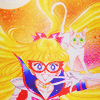 unavee: Sailor Venus making sideways V sign and Artemis on her shoulder (sailor venus)