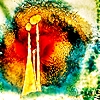 ruvolea: Abstract glass painting with a multicolored background and an abstract couple (Abstract Couple)