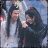 libitina: Lan WangJi & Wei WuXian in costume, but not in character, with squinchy smiley faces (MDZS cutiepies)