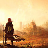 mothwing: A wanderer standing on a cliff, looking over a distant city (Book)