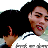 evilinsanemonkey: Kiriya from Ex-Aide leaning in to whisper in Emu's ear. Text in the bottom corner says "break me down" (KR Ex-Aid: Emu/Kiriya)