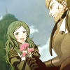 sarajayechan: Byleth's mother Sitri smiling happily as Jeralt gives her flowers ([FE3H] Jeralt/Sitri)