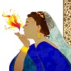 isabel_lunnen: a woman with dark hair and jewels blows fire onto her hand (arceptra (flame))