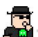 aprilmarch: A drawing in pixel art of me wearing a hat and making a thoughtful face. | Uma imagem minha em arte pixel usando um chapéu e com uma cara pensativa. (Default)