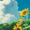 runpunkrun: sunflowers against a blue sky with a huge billowy white cloud (where hydrogen is built into helium)