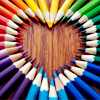 grundyscribbling: heart made of colored pencils arranged in rainbow formation (rainbow heart)