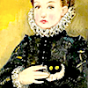 ehmazing: A painting by Vanessa Stockard of a 15th-century woman holding a black cat in a matching ruff (portrait)