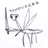 sholio: line drawing of a mantis waving a sword shouting HONOUR! (Shadows of the Apt-HONOUR)