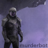 em_kellesvig: Murderbot on a purple background (Murderbot)