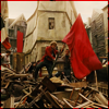 nonisland: les Amis de l'ABC raising the red flag of the revolution at the barricade ([Les Mis] do you hear the people sing)