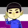 runpunkrun: chibi spock holding up the vulcan salute with the asexual flag (scientifically rigorous asexual)