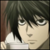 dewcreek: L from the anime, holding a cup of tea (L Lawliet)