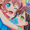 22degreehalo: Tae and Saaya almost kissing, mouths covered by a purikura heart (BanG Dream!)