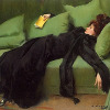 lirazel: A woman collapsed on a green couch ([misc] languishing)