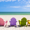 peoriapeoriawhereart: sherbert hued beach chairs looking out to sea (Life's a Beach)