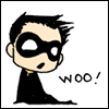cydling: cartoon batman's robin with text: woo! (Batman: robin - woo)