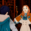 sarajayechan: Felix watching Annette's spirited performance in the library ([FE3H] Felix/Annette)