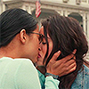 lamiacalls: (half of it aster/ellie kiss)