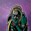 eddishelen: stephanie brown in her robin costume with a purple space background (even number robin)