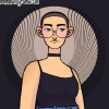 oringrey: Illustration of a white presenting person with a shaved head, black tank top, and blue jeans (Picrew)
