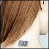 phinnia: girl with barcode on the back of her neck (barcode)