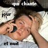 frausorge: Nick Carter lying on a bed holding a phone to his ear, looking exhausted, with text "qui chante jour et nuit" (blonde nick)