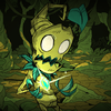 lonesome_moonflower: Wormwood in a dark forest, eyes wide and mouth open, hands held out in surprise as their chest gem glows brightly. (dark and spooky)