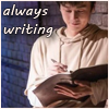 amedia: Guo Changcheng, a young man in a hoodie, writing in his journal. Caption: always writing (Guardian: GCC writing)