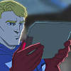 darthbloodorange: Steve Looking at his STARK-Pad (Avengers Assemble)