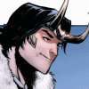 sassgaardian: Loki, male, with horns on blue background (Blue)