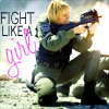 deird1: Sam Carter, with text "fight like a girl" (Sam fight like a girl)
