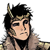 sassgaardian: Loki, male, wearing horns and looking off frame (Listening)