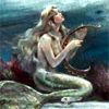 littledust: A mermaid sitting underwater and playing a harp. ([misc] a sea-change)