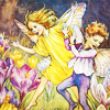 turlough: two tiny fairies with crocuses, art by Cecily Mary Baker ((spring) flower fairy)